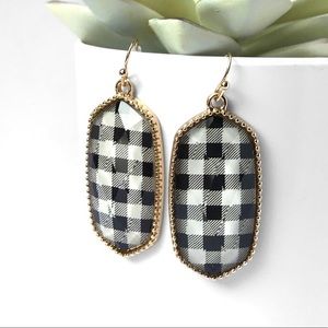 New! White black Buffalo plaid fishhook drop dangle Fall earrings